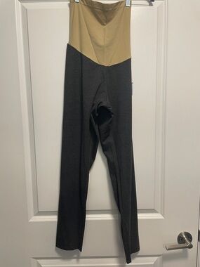 Maternity High-Waist Colorblock Leggings - Beige & Charcoal